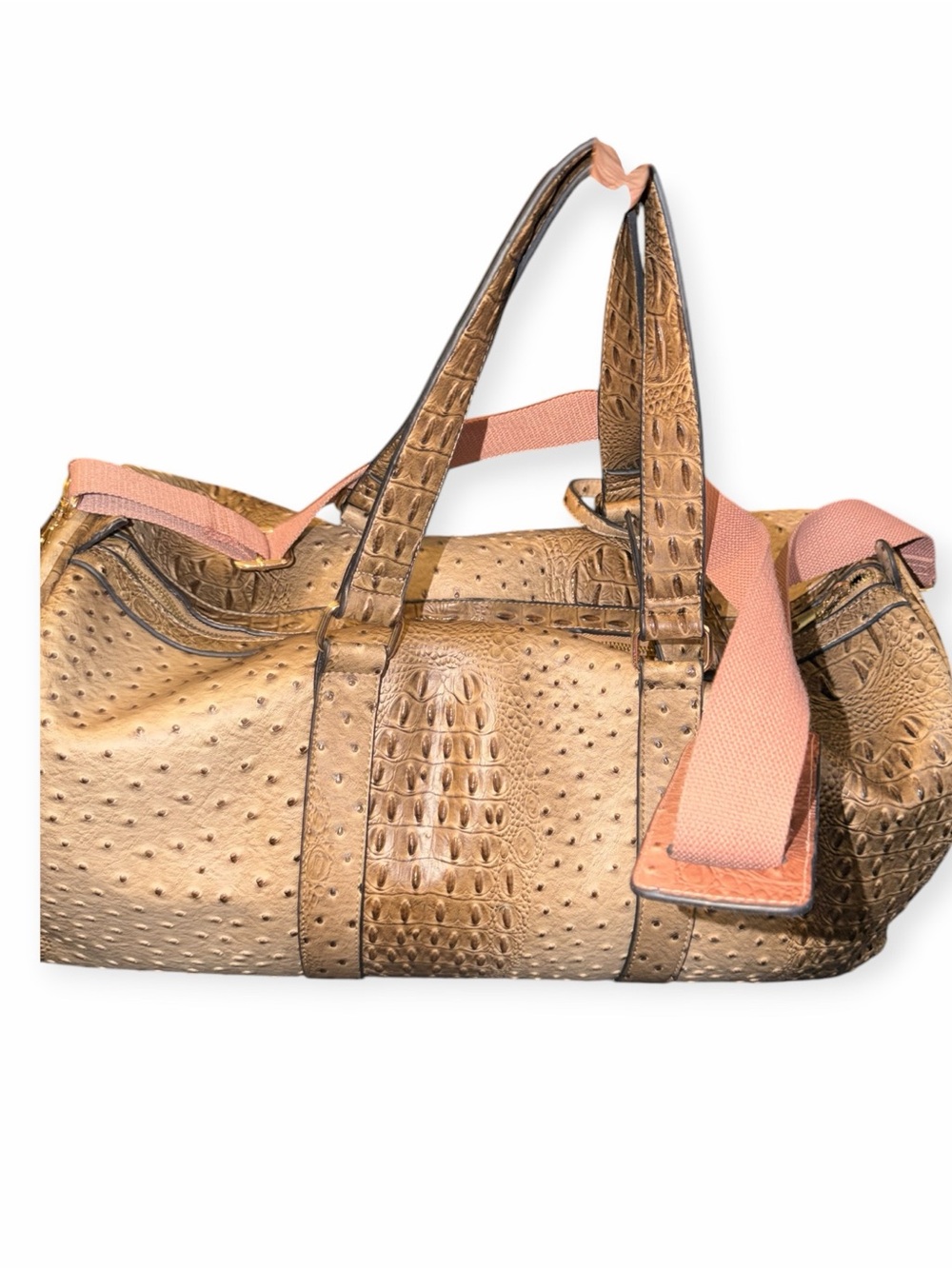 Mixed Media  Ostrich & Crocodile Embossed Vegan Leather Duffel Bag